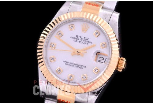 R31DJT-167 GMF 904 Steel Datejust Midsize 278383 SS/YG Fluted/Oyster MOP White Diamonds Asian Clone 2824