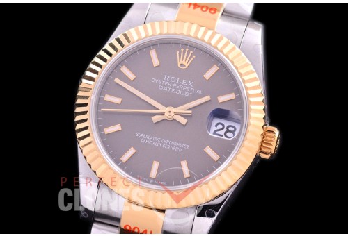 R31DJT-153 GMF 904 Steel Datejust Midsize 278383 SS/YG Fluted/Oyster Dark Rhodium Grey Sticks Asian Clone 2824