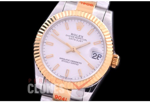 R31DJT-151 GMF 904 Steel Datejust Midsize 278383 SS/YG Fluted/Oyster White Sticks Asian Clone 2824