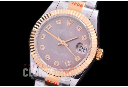R31DJT-169 GMF 904 Steel Datejust Midsize 278383 SS/YG Fluted/Oyster MOP Brown Diamonds Asian Clone 2824