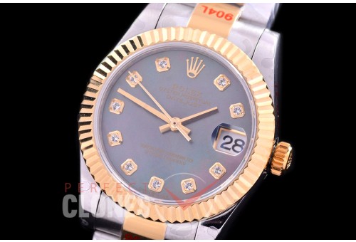 R31DJT-168 GMF 904 Steel Datejust Midsize 278383 SS/YG Fluted/Oyster MOP Black Diamonds Asian Clone 2824