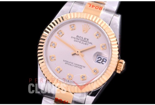 R31DJT-160 GMF 904 Steel Datejust Midsize 278383 SS/YG Fluted/Oyster Silver Diamonds Asian Clone 2824