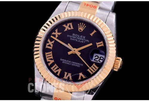 R31DJT-172 GMF 904 Steel Datejust Midsize 278273 SS/YG Fluted/Oyster Black Roman Asian Clone 2824 