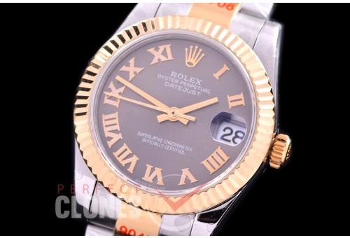 R31DJT-173 GMF 904 Steel Datejust Midsize 278273 SS/YG Fluted/Oyster Dark Rhodium Grey Roman Asian Clone 2824 