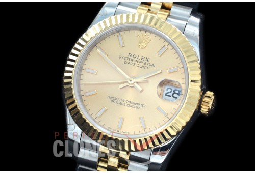 R31DJT-405J BP Datejust Midsize 278283 SS/YG Fluted/Jubilee Gold Sticks Asian Clone 2824