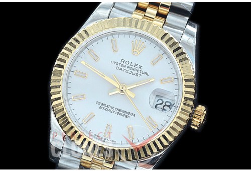 R31DJT-401J BP Datejust Midsize 278283 SS/YG Fluted/Jubilee White Sticks Asian Clone 2824