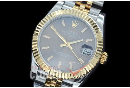 R31DJT-403J BP Datejust Midsize 278283 SS/YG Fluted/Jubilee Dark Rhodium Grey Sticks Asian Clone 2824