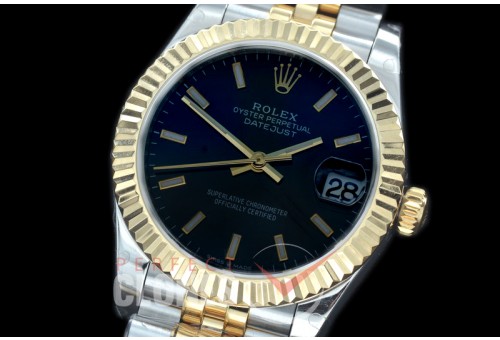 R31DJT-402J BP Datejust Midsize 278283 SS/YG Fluted/Jubilee Black Sticks Asian Clone 2824