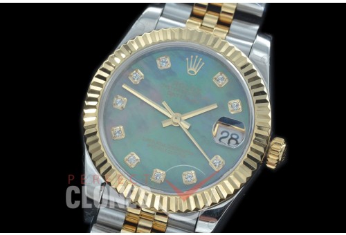 R31DJT-418J BP Datejust Midsize 278283 SS/YG Fluted/Jubilee MOP Black Diamonds Asian Clone 2824