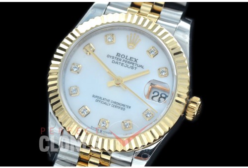 R31DJT-417J BP Datejust Midsize 278283 SS/YG Fluted/Jubilee MOP White Diamonds Asian Clone 2824