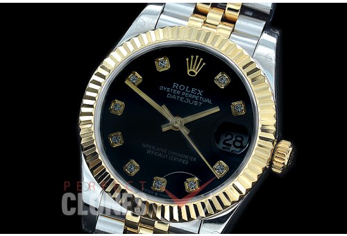 R31DJT-412J BP Datejust Midsize 278283 SS/YG Fluted/Jubilee Silver Diamonds Asian Clone 2824