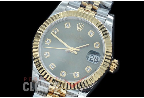 R31DJT-416J BP Datejust Midsize 278283 SS/YG Fluted/Jubilee Green Diamonds Asian Clone 2824
