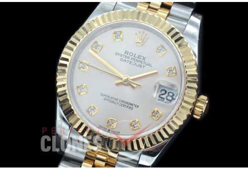 R31DJT-410J BP Datejust Midsize 278283 SS/YG Fluted/Jubilee Silver Diamonds Asian Clone 2824