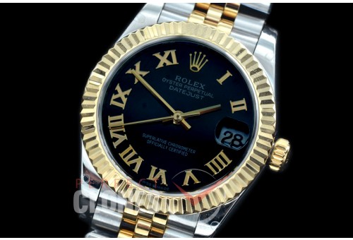 R31DJT-422J BP Datejust Midsize 278283 SS/YG Fluted/Jubilee Black Roman Asian Clone 2824