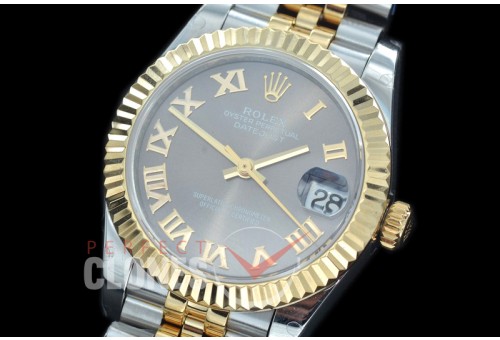 R31DJT-423J BP Datejust Midsize 278283 SS/YG Fluted/Jubilee Dark Rhodium Grey Roman Asian Clone 2824