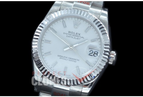 R31DJS-151 GMF 904 Steel Datejust Midsize 278274 SS/SS Fluted/Oyster White Sticks Asian Clone 2824