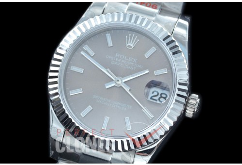 R31DJS-153 GMF 904 Steel Datejust Midsize 278274 SS/SS Fluted/Oyster Dark Rhodium Grey Sticks Asian Clone 2824