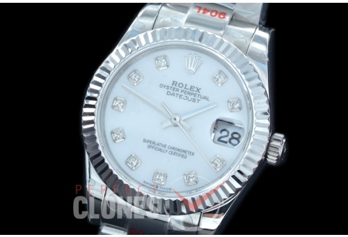 R31DJS-167 GMF 904 Steel Datejust Midsize 278274 SS/SS Fluted/Oyster MOP White Diamonds Asian Clone 2824