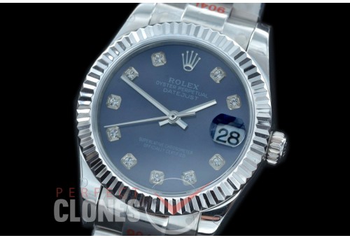 R31DJS-164 GMF 904 Steel Datejust Midsize 278274 SS/SS Fluted/Oyster Blue Diamonds Asian Clone 2824