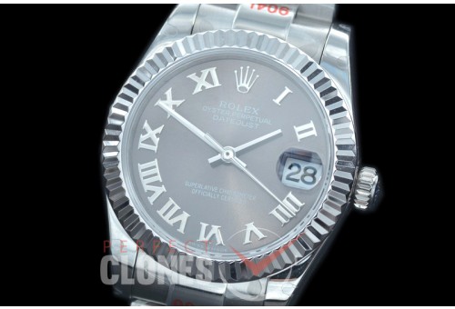 R31DJS-173 GMF 904 Steel Datejust Midsize 278274 SS/SS Fluted/Oyster Dark Rhodium Grey Roman Asian Clone 2824