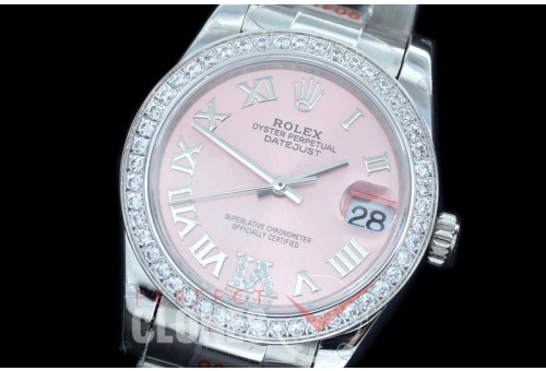R31DJS-178D GMF 904 Steel Datejust Midsize 278384 SS/SS Fluted/Oyster Pink Roman-Diamonds Asian Clone 2824