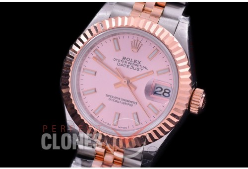 R28DJTR-405J BP Datejust 28mm Ladies 279171 SS/RG Fluted/Jubilee Rose Gold Sticks Eta 2671