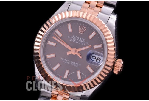 R28DJTR-403J BP Datejust 28mm Ladies 279171 SS/RG Fluted/Jubilee Dark Rhodium Sticks Eta 2671