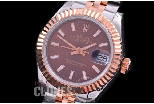 R28DJTR-406J BP Datejust 28mm Ladies 279171 SS/RG Fluted/Jubilee Brown Sticks Eta 2671