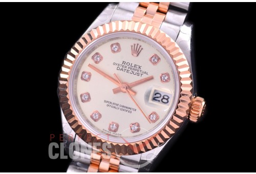 R28DJTR-416J-1 BP Datejust 28mm Ladies 279171 SS/RG Fluted/Jubilee Lime Green Diamonds Eta 2671