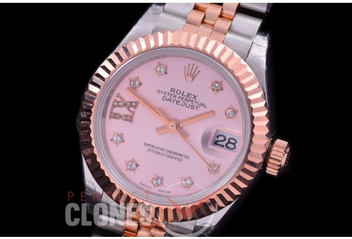 R28DJTR-445J BP Datejust 28mm Ladies 279171 SS/RG Fluted/Jubilee Rose Gold Star Diamonds Eta 2671