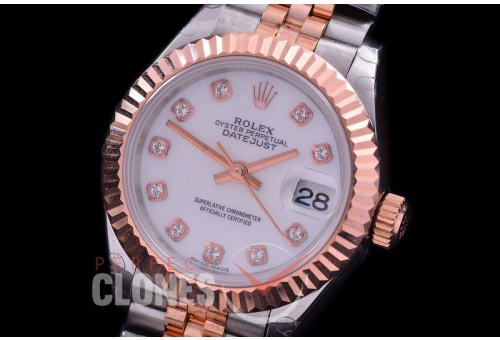 R28DJTR-411J BP Datejust 28mm Ladies 279171 SS/RG Fluted/Jubilee White Diamonds Eta 2671