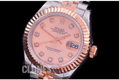 R28DJTR-414J BP Datejust 28mm Ladies 279171 SS/RG Fluted/Jubilee Rose Gold Diamonds Eta 2671