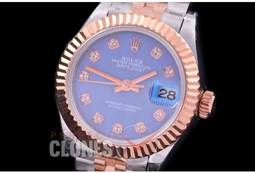 R28DJTR-417J BP Datejust 28mm Ladies 279171 SS/RG Fluted/Jubilee Blue Tuxedo Diamonds Eta 2671