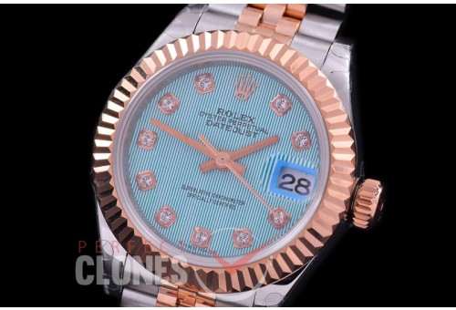 R28DJTR-418J BP Datejust 28mm Ladies 279171 SS/RG Fluted/Jubilee Light Blue Tuxedo Diamonds Eta 2671