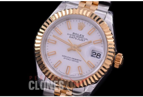 R28DJT-401J BP Datejust 28mm Ladies 279173 SS/YG Fluted/Jubilee White Sticks Eta 2671