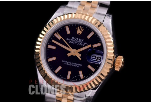 R28DJT-402J BP Datejust 28mm Ladies 279173 SS/YG Fluted/Jubilee Black Sticks Eta 2671