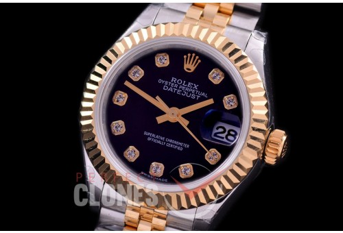 R28DJT-412J BP Datejust 28mm Ladies 279173 SS/YG Fluted/Jubilee Black Diamonds Eta 2671