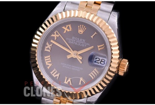 R28DJT-423J BP Datejust 28mm Ladies 279173 SS/YG Fluted/Jubilee Dark Rhodium Grey Roman Eta 2671