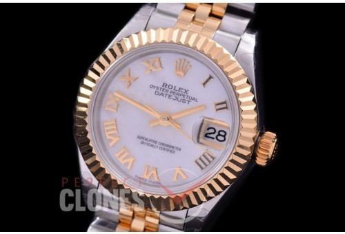 R28DJT-427J BP Datejust 28mm Ladies 279173 SS/YG Fluted/Jubilee MOP White Roman Eta 2671