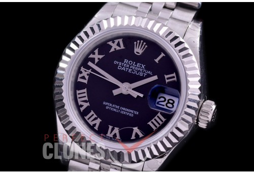 R28DJS-422J BP Datejust 28mm Ladies 279174 SS/SS Fluted/Jubilee Black Roman Eta 2671