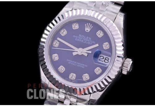 R28DJS-414J BP Datejust 28mm Ladies 279174 SS/SS Fluted/Jubilee Blue Diamonds Eta 2671