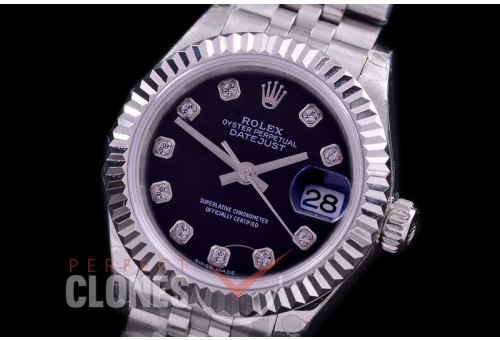 R28DJS-412J BP Datejust 28mm Ladies 279174 SS/SS Fluted/Jubilee Black Diamonds Eta 2671