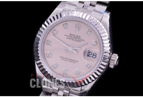 R28DJS-410J BP Datejust 28mm Ladies 279174 SS/SS Fluted/Jubilee Silver Diamonds Eta 2671