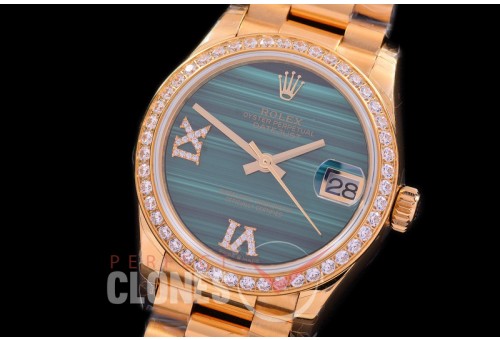 R31DJF-333D EWF Datejust Midsize 278288RBR YG/YG Fluted/President Green Malachite Roman-Diamonds Asian Clone 2688
