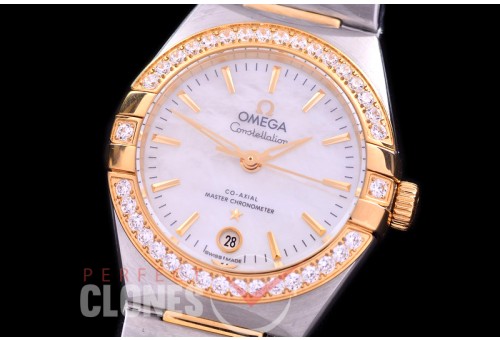 0 OMCON-29-126D Constellation Automatic Date 29mm SS/YG MOP White Sticks Eta 2688 Mod to Calibre 8700