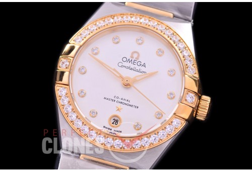 0 OMCON-29-136D Constellation Automatic Date 29mm SS/YG White Diam Eta 2688 Mod to Calibre 8700