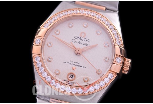 0 OMCON-29-158D Constellation Automatic Date 29mm SS/RG White Weave Dial Eta 2688 Mod to Calibre 8700