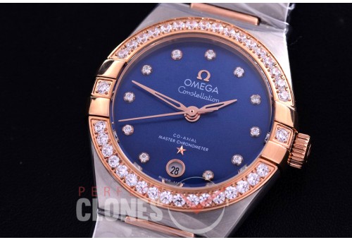 0 OMCON-29-154 Constellation Automatic Date 29mm SS/RG Blue Dial Eta 2688 Mod to Calibre 8700