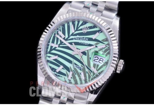 R36DJS-536 BP Datejust 36 126234 SS/SS Fluted/Jubilee 2021 Green Palm Motif Sticks A-2824