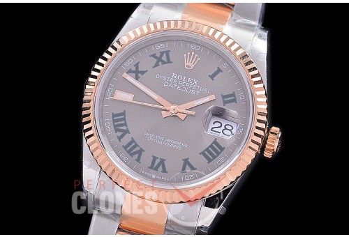 R36DJTR-581 BP Datejust 36 126231 SS/RG Fluted/Oyster 2021 Grey/Green Roman A-2824